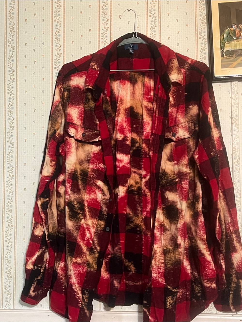 Men's Plaid Bleached Flannel Shirt Jacket - Red